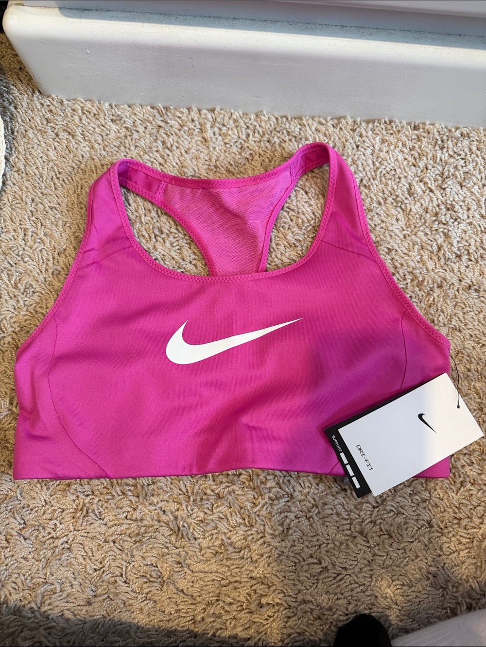 Nike Pink Racerback Sports Bra with White Swoosh